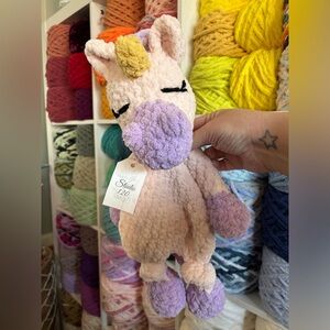 Handmade Crochet pink unicorn knotted lovey